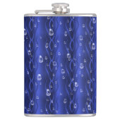 Raindrops op blauw metaal heupfles (Voorkant)