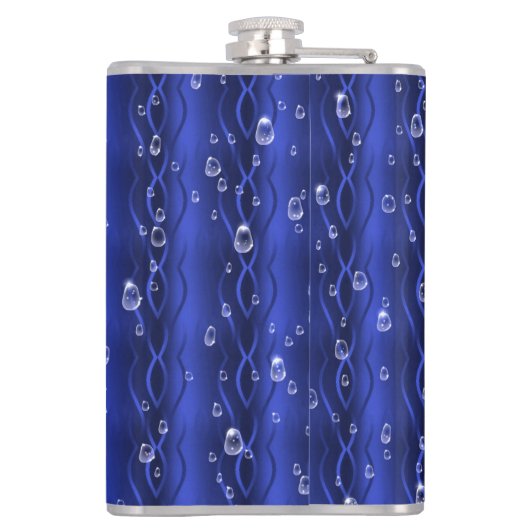 Raindrops op blauw metaal heupfles (Achterkant)