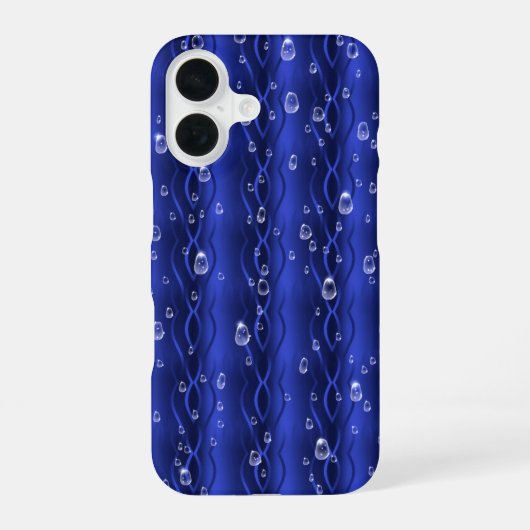 Raindrops op blauw metaal iPhone 16 hoesje (Achterkant)