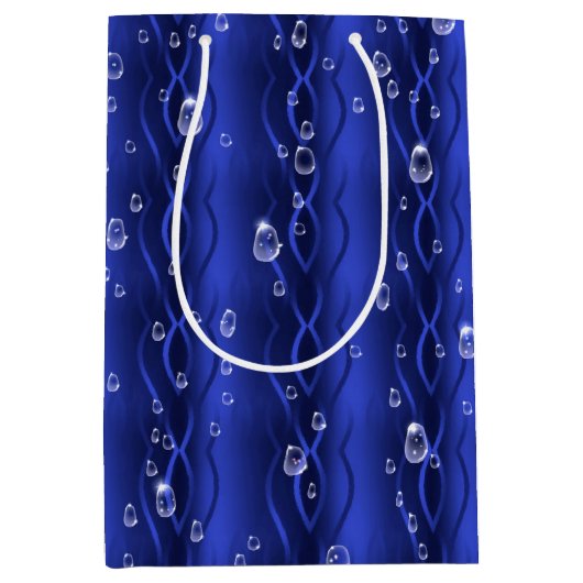 Raindrops op blauw metaal medium cadeauzakje (Voorkant)