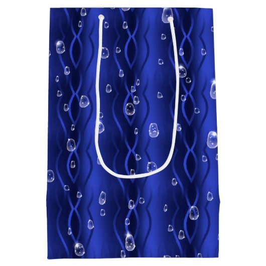 Raindrops op blauw metaal medium cadeauzakje (Achterkant)
