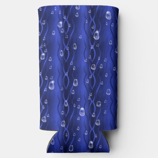 Raindrops op blauw metaal seltzer blikjeskoeler (Achterkant)