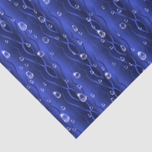Raindrops op blauw metaal tissuepapier (Detail)