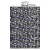 Raindrops op blauwe grijze metalen heupfles (Achterkant)