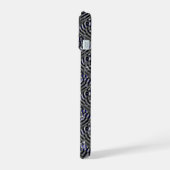 Raindrops op blauwe grijze metalen iPhone 15 case (Linkerkant)