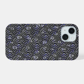 Raindrops op blauwe grijze metalen iPhone 15 case (Achterkant horizontaal)