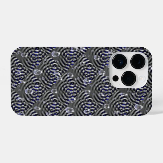 Raindrops op blauwe grijze metalen iPhone hoesje (Achterkant horizontaal)