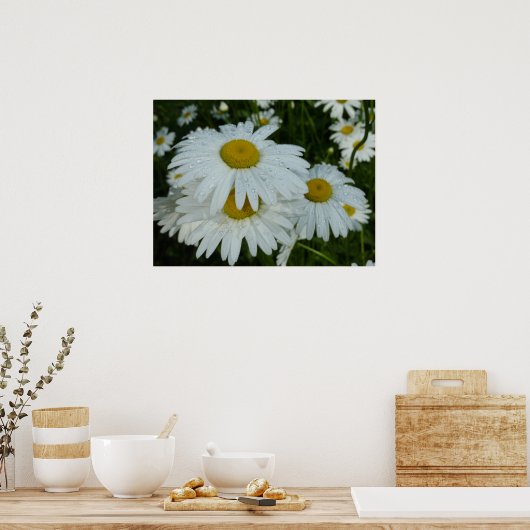 Raindrops op Daisies Wildflower Floral Poster (Keuken)