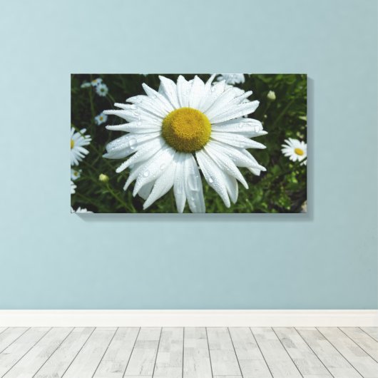 Raindrops op Daisy II Wilde Floral Canvas Afdruk (Insitu (Houten vloer))