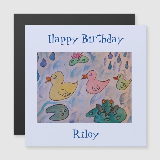 Raindrops op de Ducklings Magnetic Birthday Card (Voorkant / Achterkant)