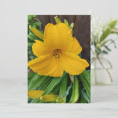 Raindrops op een gele blanco blanco kaart voor lic (Staand voorkant)