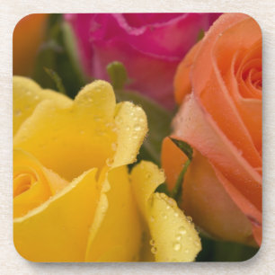 Raindrops op geel Sinaasappel en roze rozen Bier Onderzetter