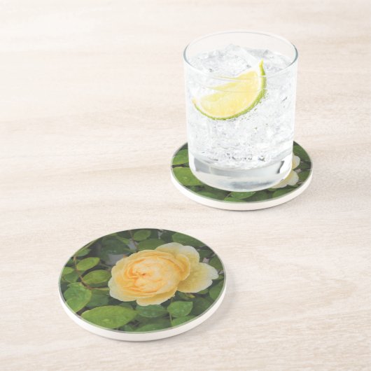 Raindrops op Gele Rose Zandsteen Onderzetter (Zijkant)