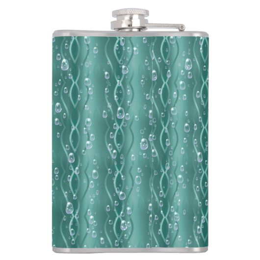 Raindrops op groen metaal heupfles (Achterkant)