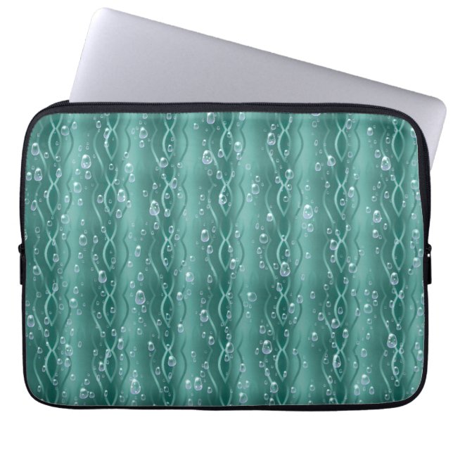 Raindrops op groen metaal laptop sleeve (Voorkant)
