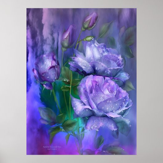 Raindrops op lavender Rozen maken Poster/afdrukken Poster (Voorkant)