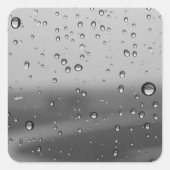 Raindrops op zilverachtergrond vierkante sticker (Voorkant)