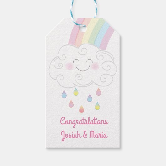 Raindrops Rainbow Baby shower Cadeaulabel (Voorkant)