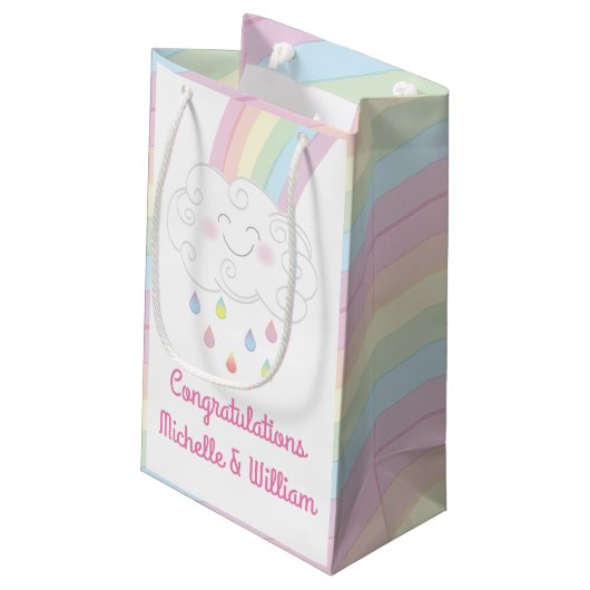 Raindrops Rainbow Baby shower Klein Cadeauzakje (Achterkant Gekanteld)