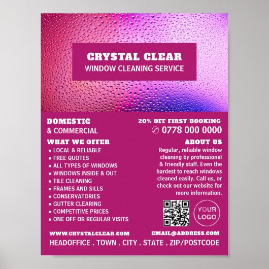 Raindrops, Windows Cleaner, reinigingsservice Adve Poster (Voorkant)