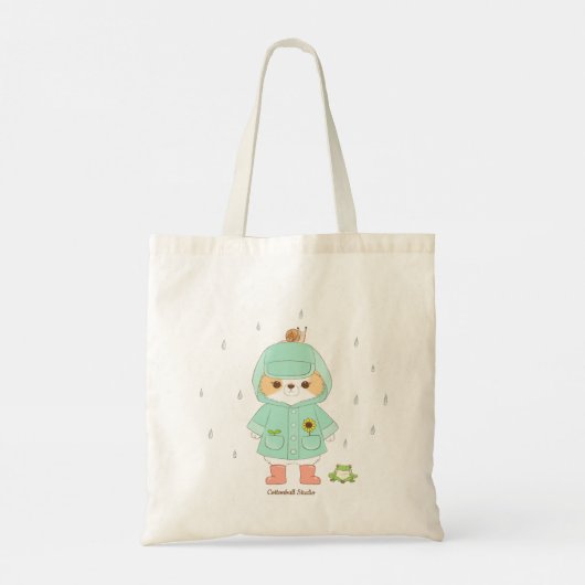 Rainey Day Mochi in een regenjas en kikker, slak Tote Bag (Achterkant)
