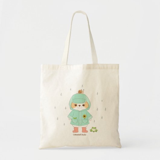 Rainey Day Mochi in een regenjas en kikker, slak Tote Bag (Voorkant)