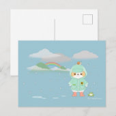 Rainey Day Mochi met een Blauwgroen Raincoat Frogg Briefkaart (Voorkant / Achterkant)
