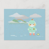 Rainey Day Mochi met een Blauwgroen Raincoat Frogg Briefkaart (Voorkant)