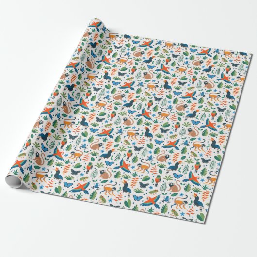 Rainforest Animal Pattern Cadeaupapier (Uitgerold)