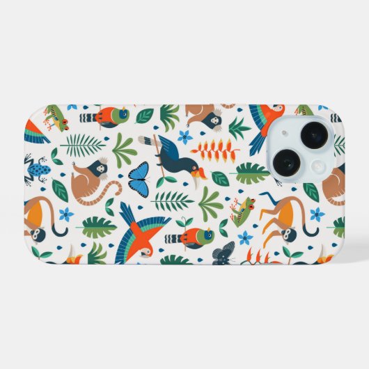 Rainforest Animal Pattern iPhone 15 Case (Achterkant horizontaal)