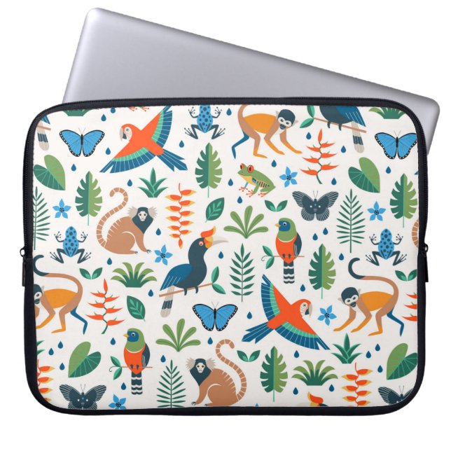 Rainforest Animal Pattern Laptop Sleeve (Voorkant)