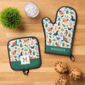 Rainforest Animal Pattern Ovenwant & Pannenlap Set (Top down)