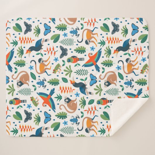 Rainforest Animal Pattern Sherpa Deken (Voorkant (horizontaal))