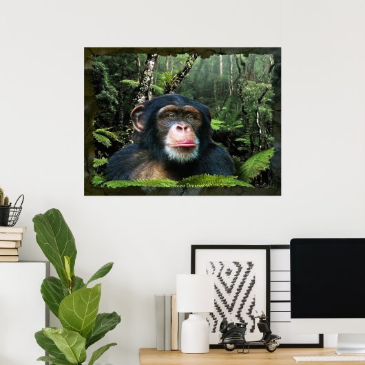 "RAINFOREST DREAMS II" Chimpansee Art Poster (Thuiskantoor)