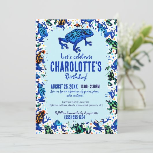 Rainforest Frog Pattern Verjaardagsuitnodiging Kaart (Staand voorkant)