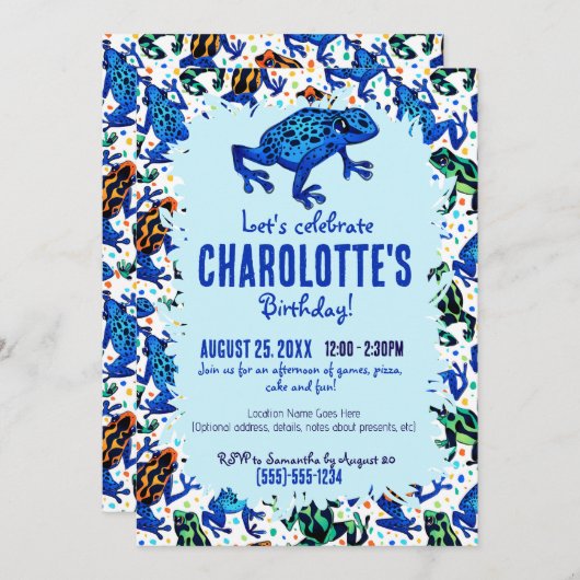 Rainforest Frog Pattern Verjaardagsuitnodiging Kaart (Voorkant / Achterkant)