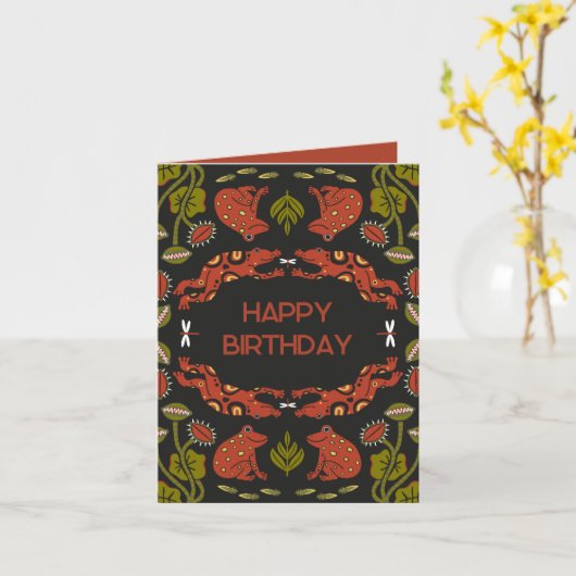 Rainforest Gevouwen Verjaardag Kaart - Frogs (Gele Bloem)