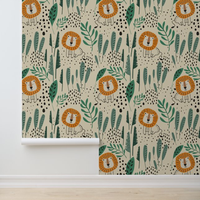 Rainforest Patroon Cute Doodle Oerwoud Behang (Applicatie)