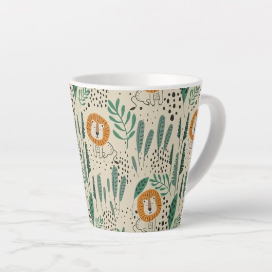 Rainforest Patroon Cute Doodle Oerwoud Latte Mok (Rechterhoek)