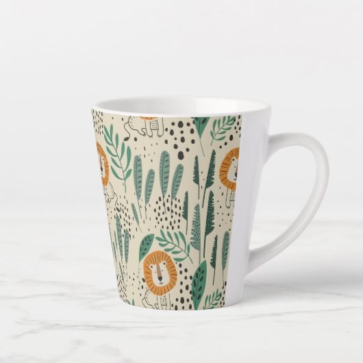 Rainforest Patroon Cute Doodle Oerwoud Latte Mok (Rechts)