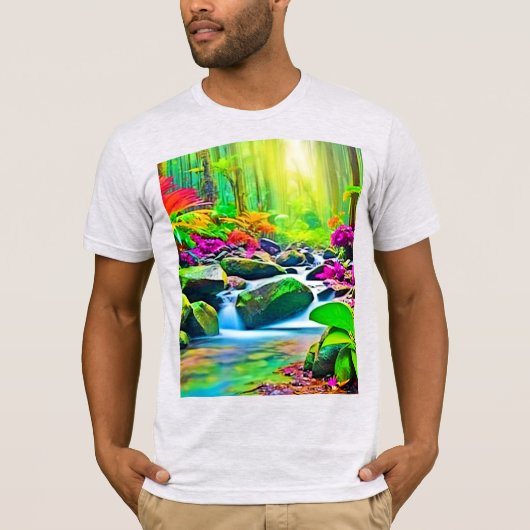 Rainforest River: levendige scène T-shirt (Voorkant)
