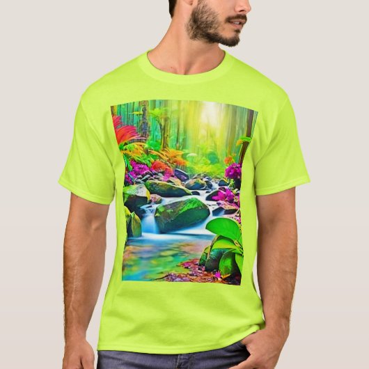 Rainforest River: levendige scène T-shirt (Voorkant)
