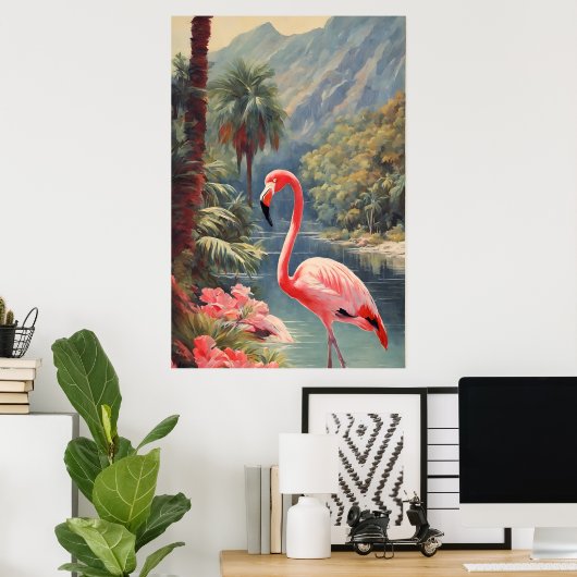 Rainforest Wildlife Roze Flamingo Poster (Thuiskantoor)
