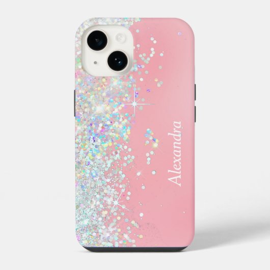 Raingow Glitter Confetti Star Roze iPhone Hoesje (Achterkant)