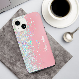 Raingow Glitter Confetti Star Roze iPhone 14 Hoesje
