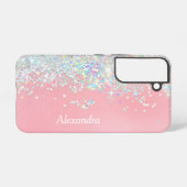 Raingow Glitter Confetti Star Roze Samsung Galaxy Hoesje (Achterkant horizontaal)