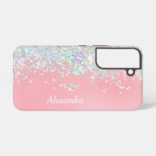 Raingow Glitter Confetti Star Roze Samsung Galaxy Hoesje (Achterkant horizontaal)