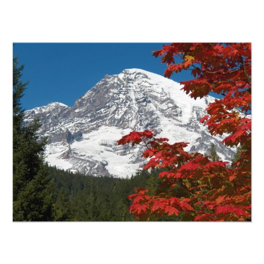 Rainier- en herfst-bladeren monteren foto afdruk (Voorkant)