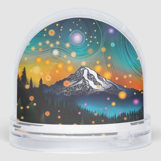 Rainier en vuurvliegjes bij zonsopgang sneeuwbol (Achterkant)