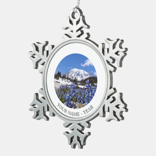 Rainier monteren op Paradise Point Tin Sneeuwvlok Ornament (Rechts)